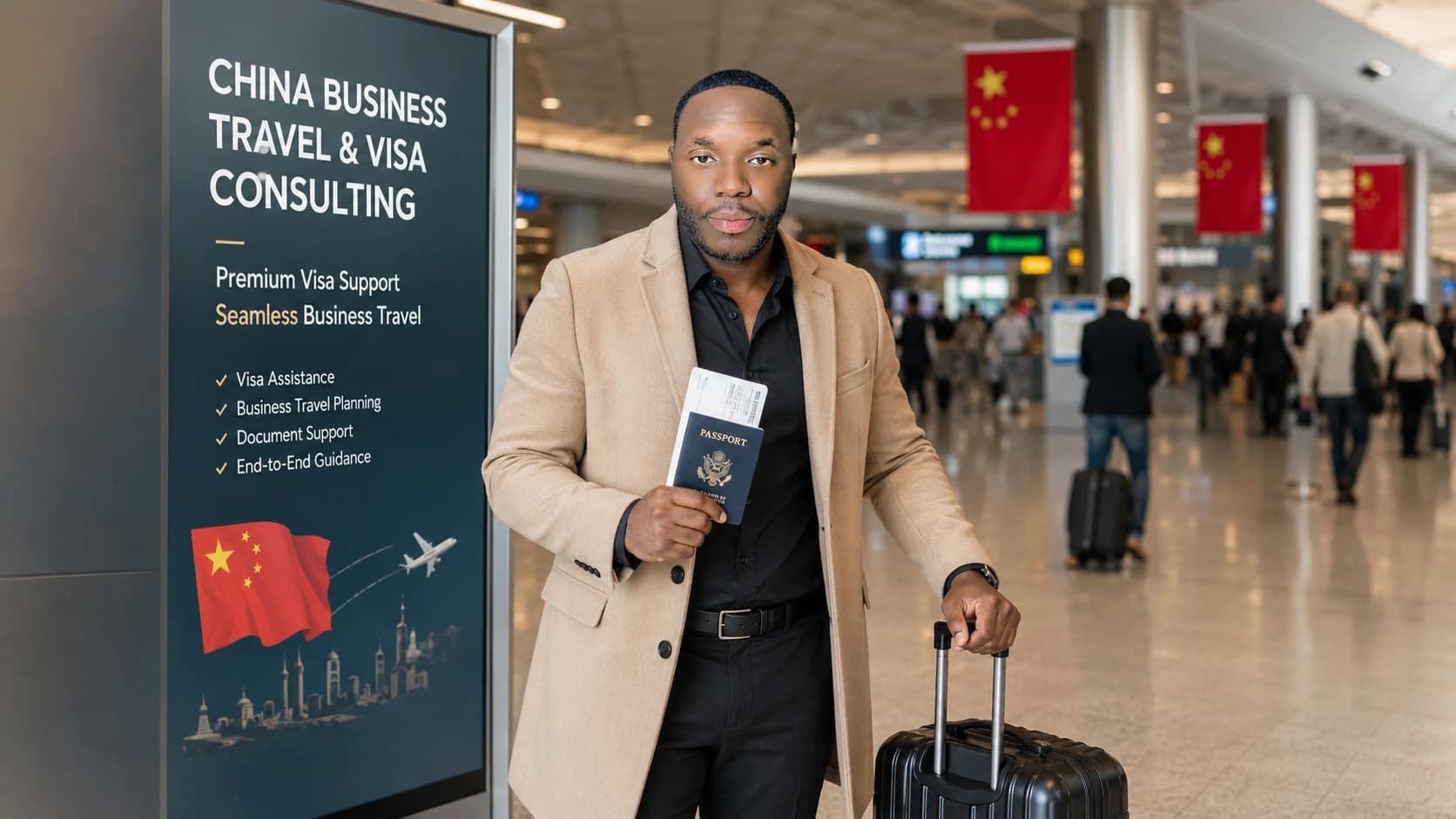 Voyageur d'affaires à l'aéroport, en route pour la Chine.